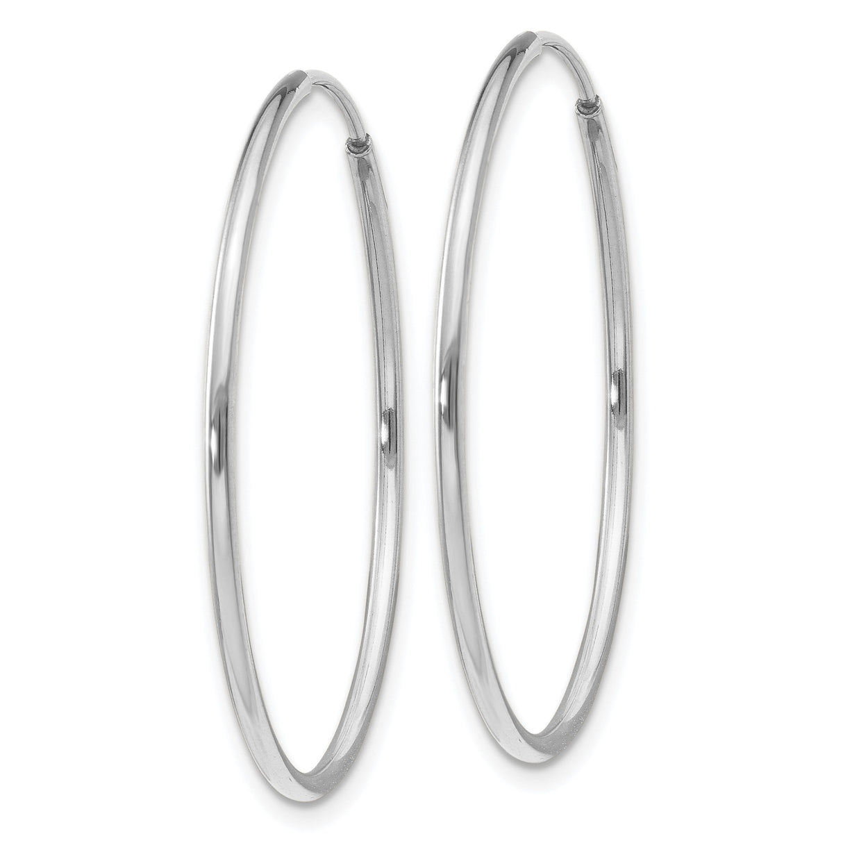 14k White Gold Hoop Earrings, Polished Minimalist Round Design, Secure Latch Closure for Women