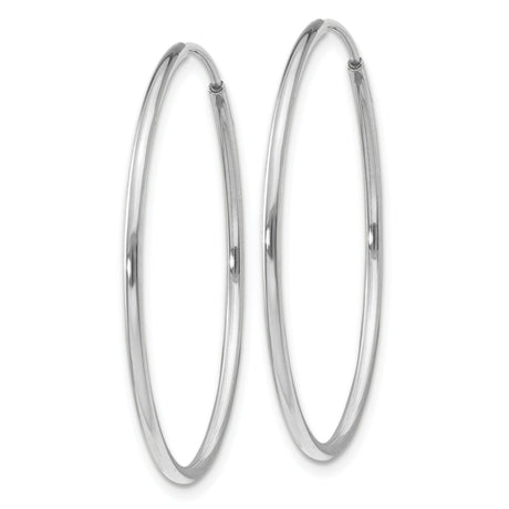 14k White Gold Hoop Earrings, Polished Minimalist Round Design, Secure Latch Closure for Women