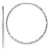 14k White Gold Hoop Earrings, Polished Minimalist Round Design, Secure Latch Closure for Women