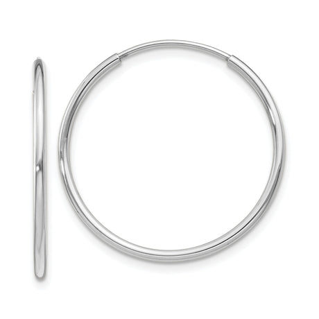 14k White Gold Hoop Earrings, Classic Round Endless Lightweight Polished Jewelry for Women