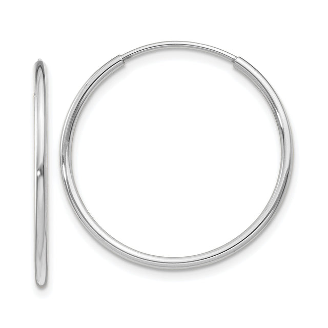 14k White Gold Hoop Earrings, Classic Round Endless Lightweight Polished Jewelry for Women