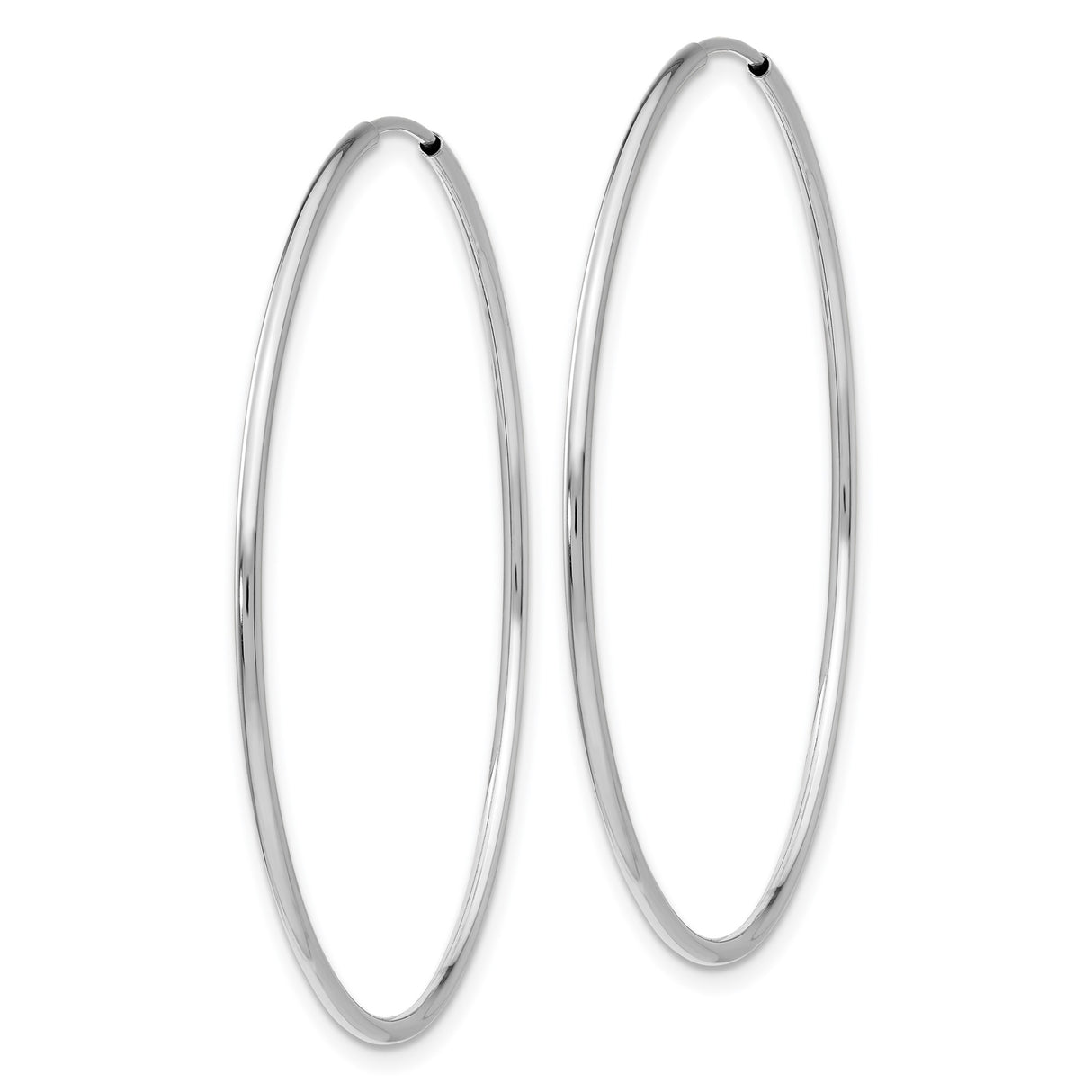 14k White Gold Hoop Earrings, Large Polished Round Minimalist Design for Women