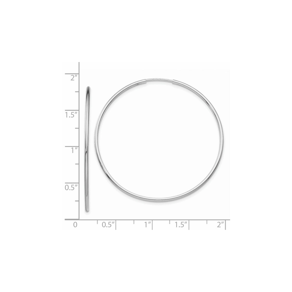 14k White Gold Hoop Earrings, Large Polished Round Minimalist Design for Women