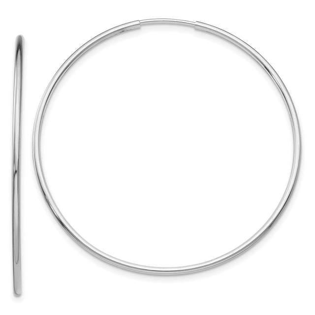 14k White Gold Hoop Earrings, Large Polished Round Minimalist Design for Women