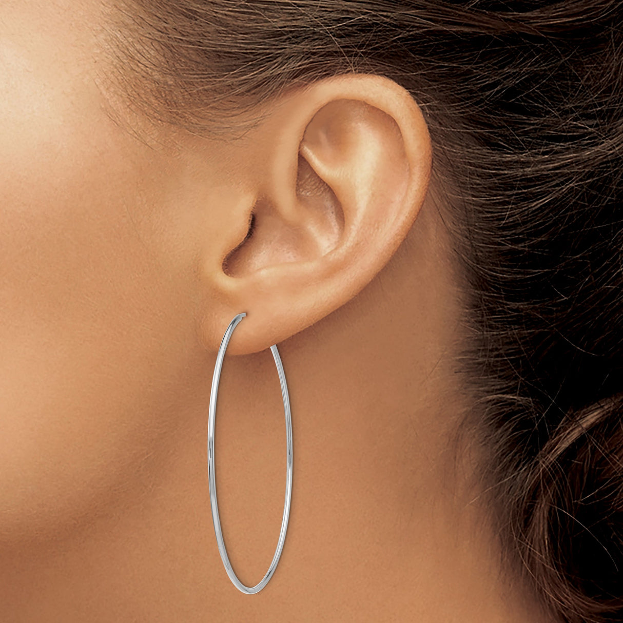 14k White Gold Hoop Earrings, Large Thin Wire Hoops with Minimalist Design for Women