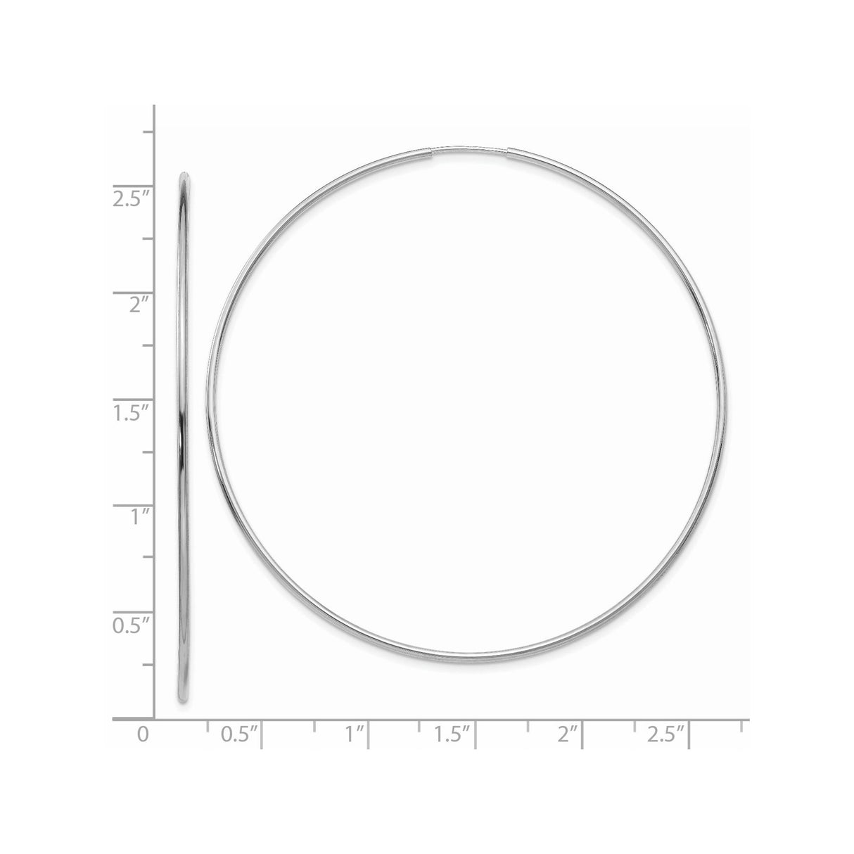 14k White Gold Hoop Earrings, Lightweight Polished Endless Design, Minimalist Style for Women