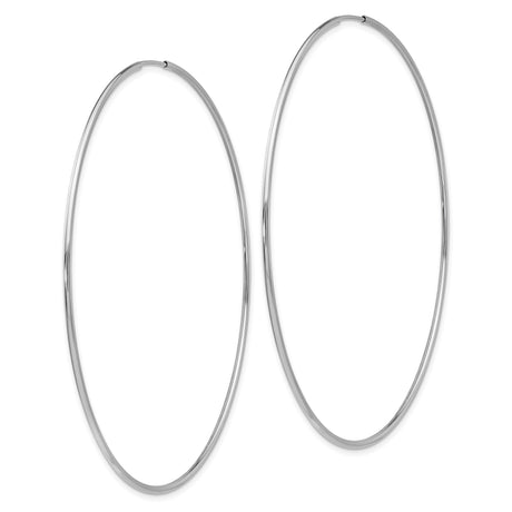 14k White Gold Hoop Earrings, Large High Polish Round Hoops, Sleek Minimalist Design for Women