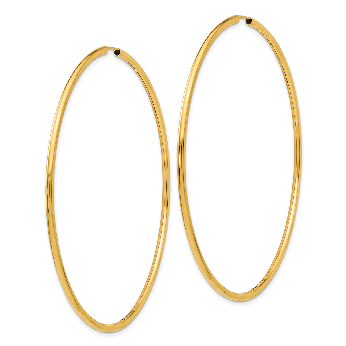 14k Yellow Gold Hoop Earrings, Large Sleek Round Hoops with Polished Finish, Lightweight Design