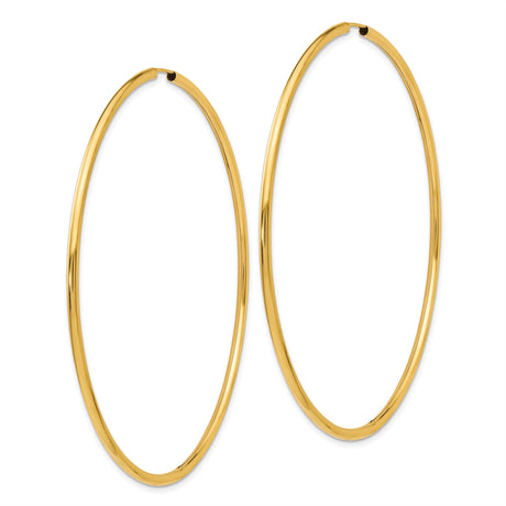 14k Yellow Gold Hoop Earrings, Large Sleek Round Hoops with Polished Finish, Lightweight Design