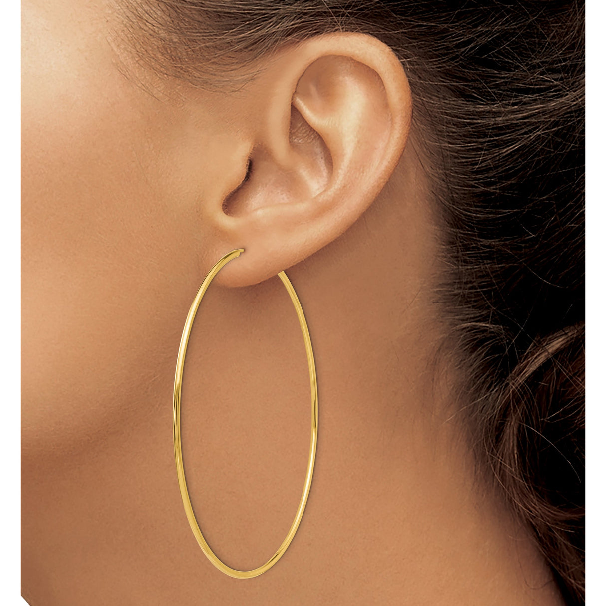 14k Yellow Gold Hoop Earrings, Large Polished Endless Hoops in Minimalist Style for Women