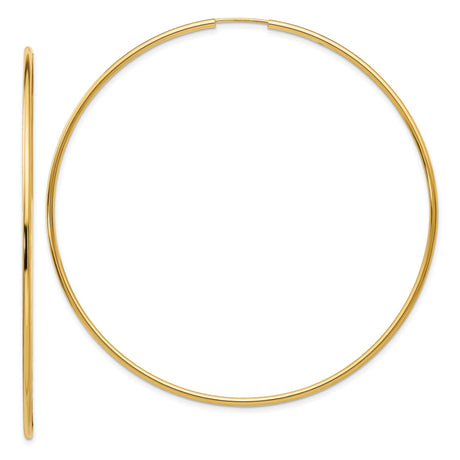 14k Yellow Gold Hoop Earrings, Large Polished Endless Hoops in Minimalist Style for Women
