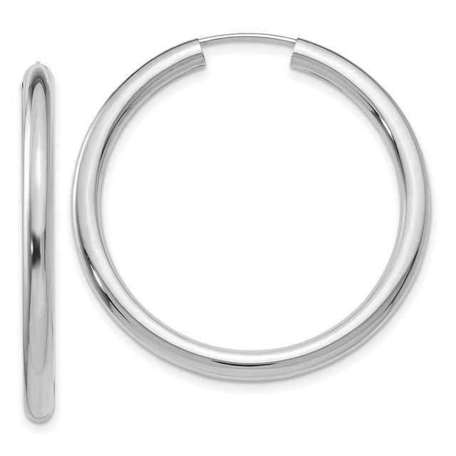 14k White Gold Hoop Earrings, Classic Round Polished Design, Lightweight Minimalist Jewelry