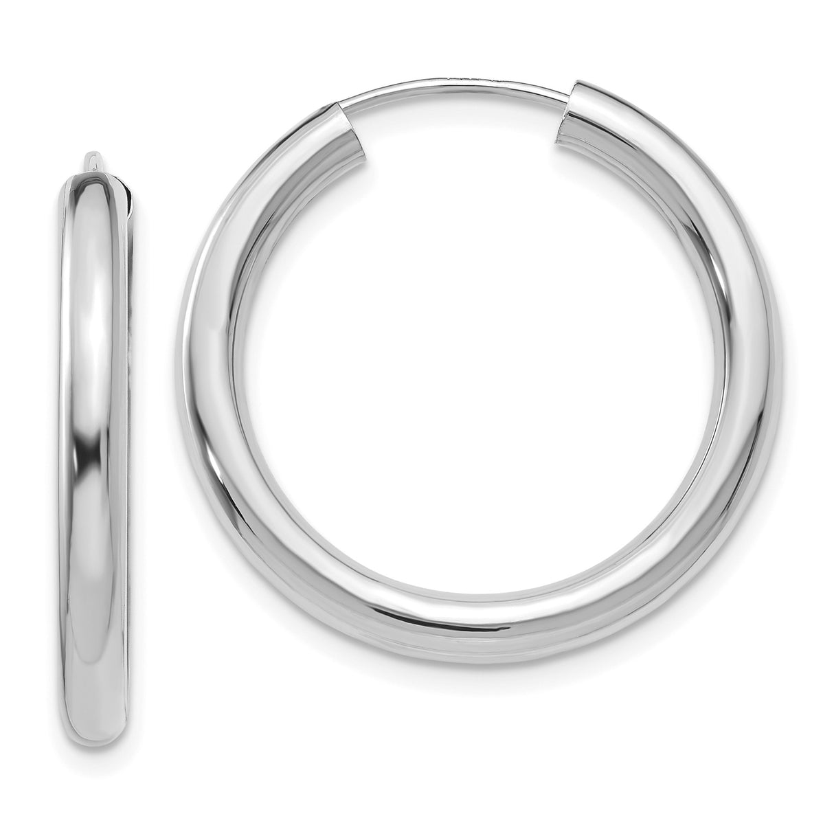 14k White Gold Hoop Earrings, Lightweight Polished Endless Design for Women