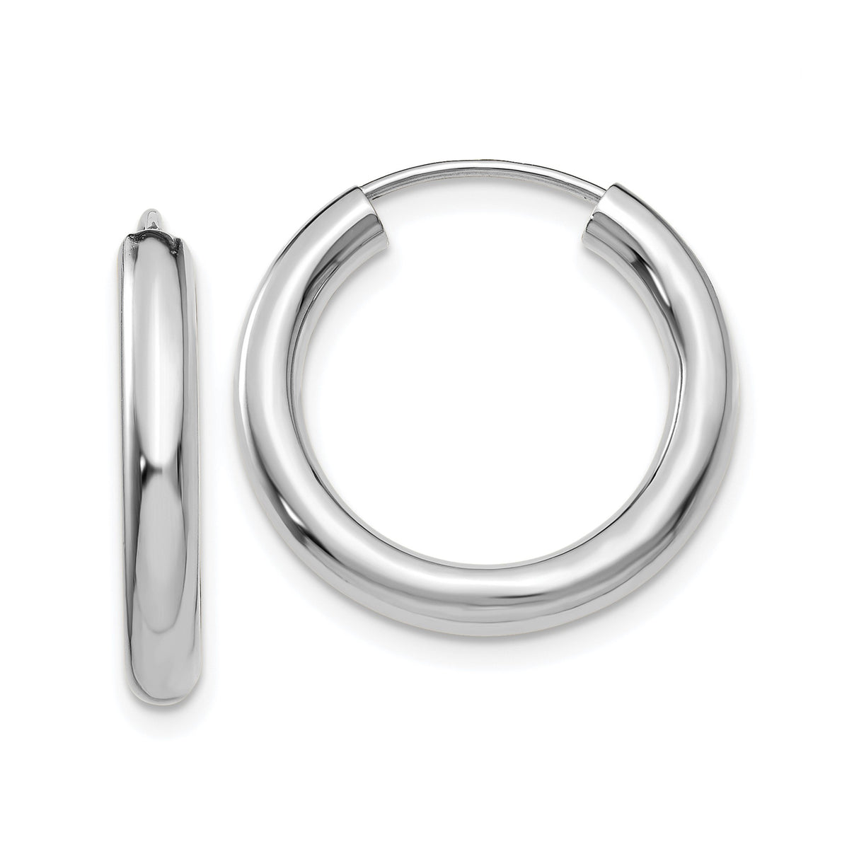 14k White Gold Hoop Earrings, Classic Polished Unisex Design, Lightweight Everyday Jewelry