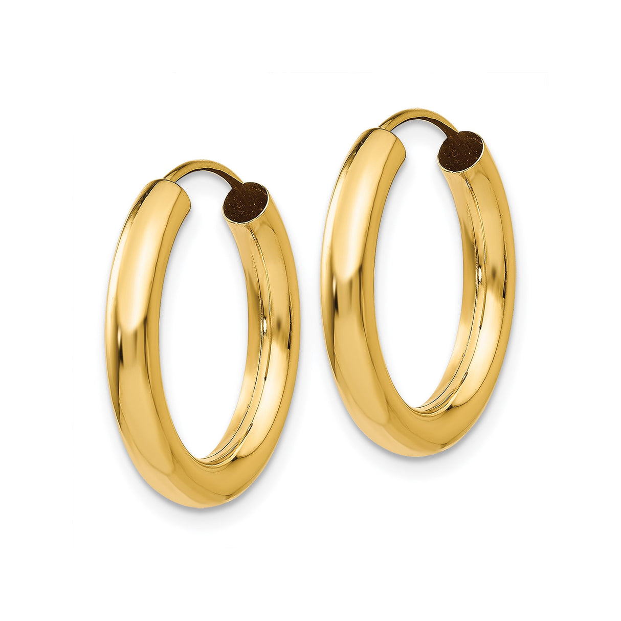 14k Yellow Gold Hoop Earrings, Classic Round Polished Lightweight Tube Design for Women