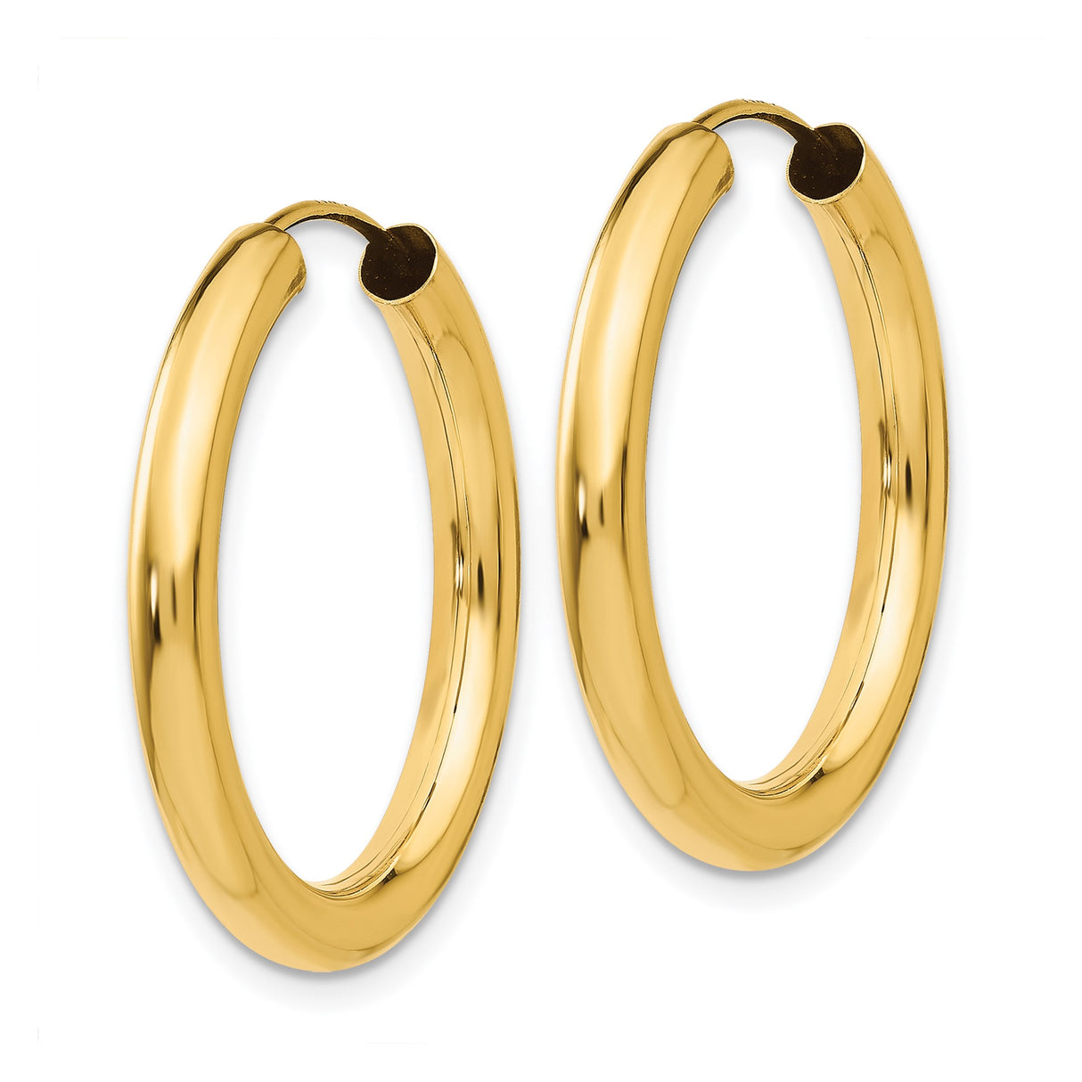 14k Yellow Gold Hoop Earrings, Endless Round Lightweight Design with Smooth High Polish Finish
