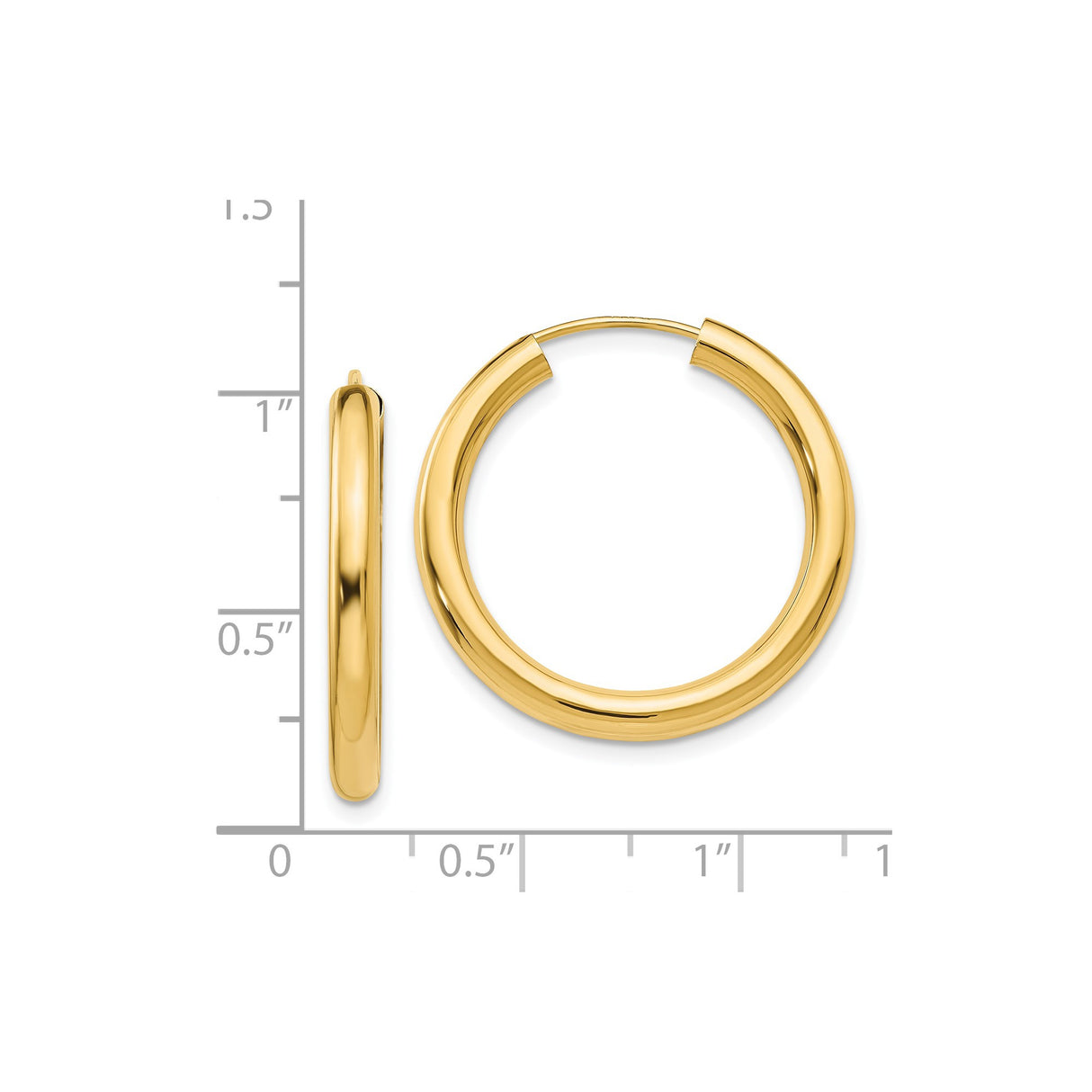 14k Yellow Gold Hoop Earrings, Endless Round Lightweight Design with Smooth High Polish Finish