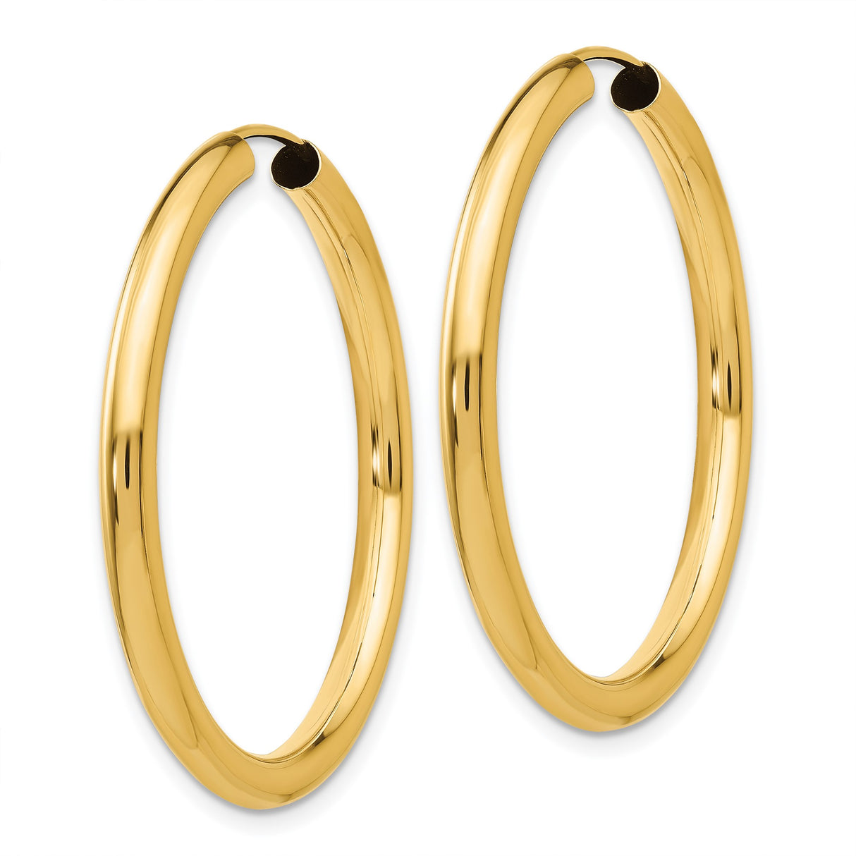 14k Yellow Gold Hoop Earrings, Classic Round Lightweight Tube Design with Polished Finish