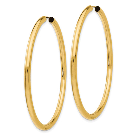 14k Yellow Gold Hoop Earrings, Classic Round Polished Finish, Lightweight Tube Style Jewelry