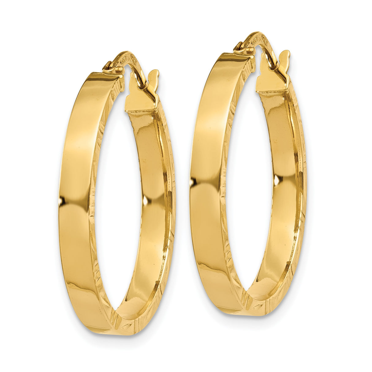14k Yellow Gold Hoop Earrings, Diamond Cut Textured Classic Hoops with Polished Finish