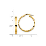 14k Yellow Gold Hoop Earrings, Diamond Cut Textured Classic Hoops with Polished Finish