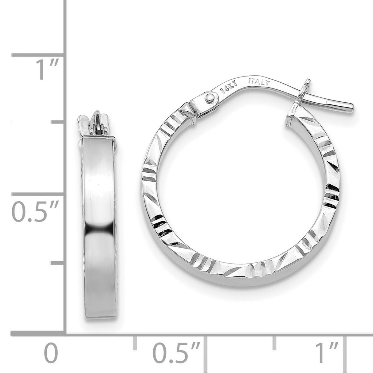 14k White Gold Hoop Earrings with Diamond Cut Detailing and Polished Finish for Women
