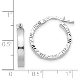 14k White Gold Hoop Earrings with Diamond Cut Detailing and Polished Finish for Women