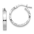 14k White Gold Hoop Earrings with Diamond Cut Detailing and Polished Finish for Women