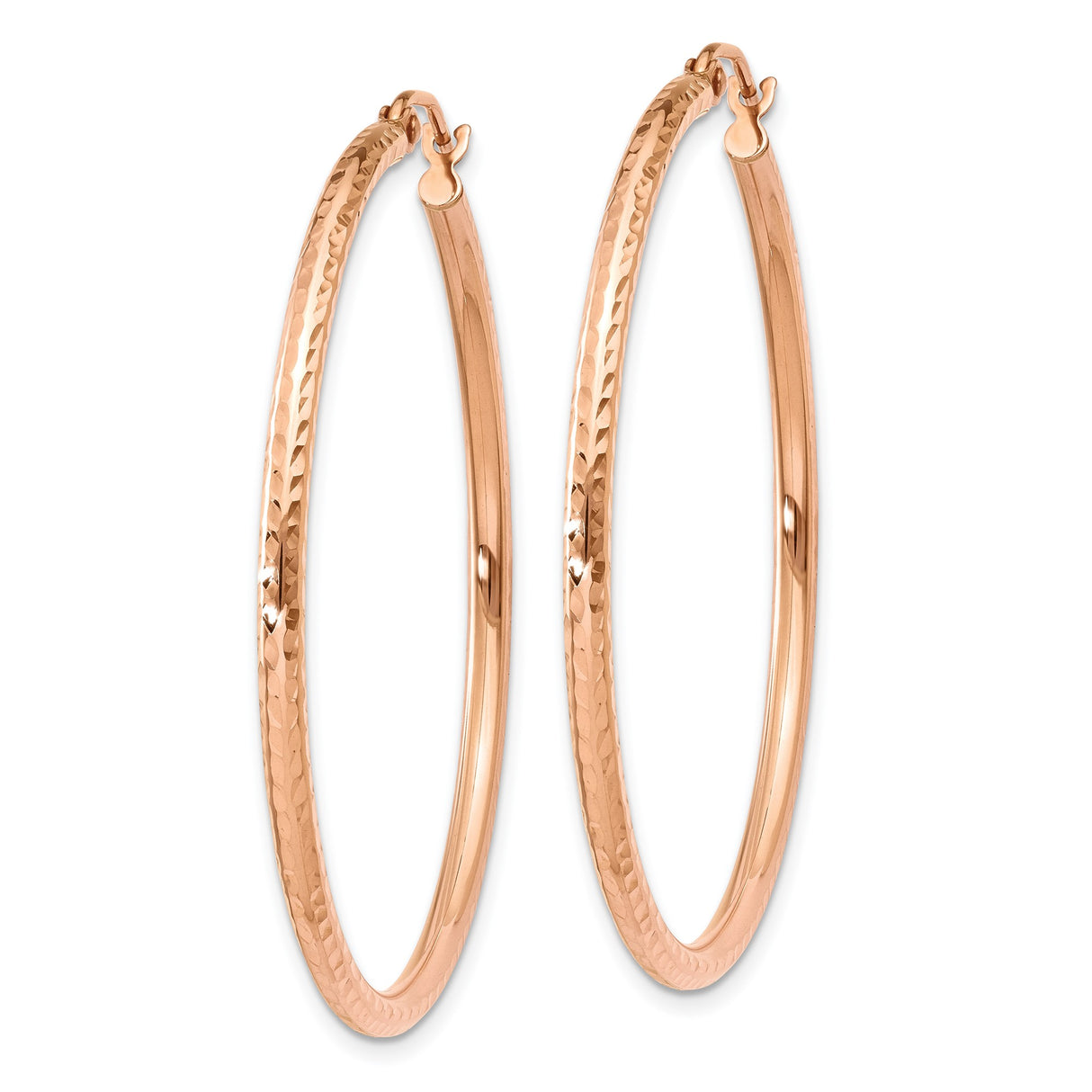14k Rose Gold Hoop Earrings, Diamond Cut Textured Lightweight Polished Design