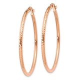 14k Rose Gold Hoop Earrings, Diamond Cut Textured Lightweight Polished Design