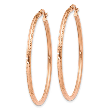 14k Rose Gold Hoop Earrings, Diamond Cut Textured Lightweight Polished Design