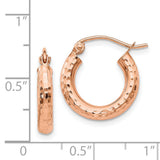 14k Rose Gold Hoop Earrings with Hammered Finish, Lightweight Textured Modern Hoops
