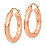 14k Rose Gold Hoop Earrings, Classic Round Polished Tube Design, Lightweight Minimalist Style