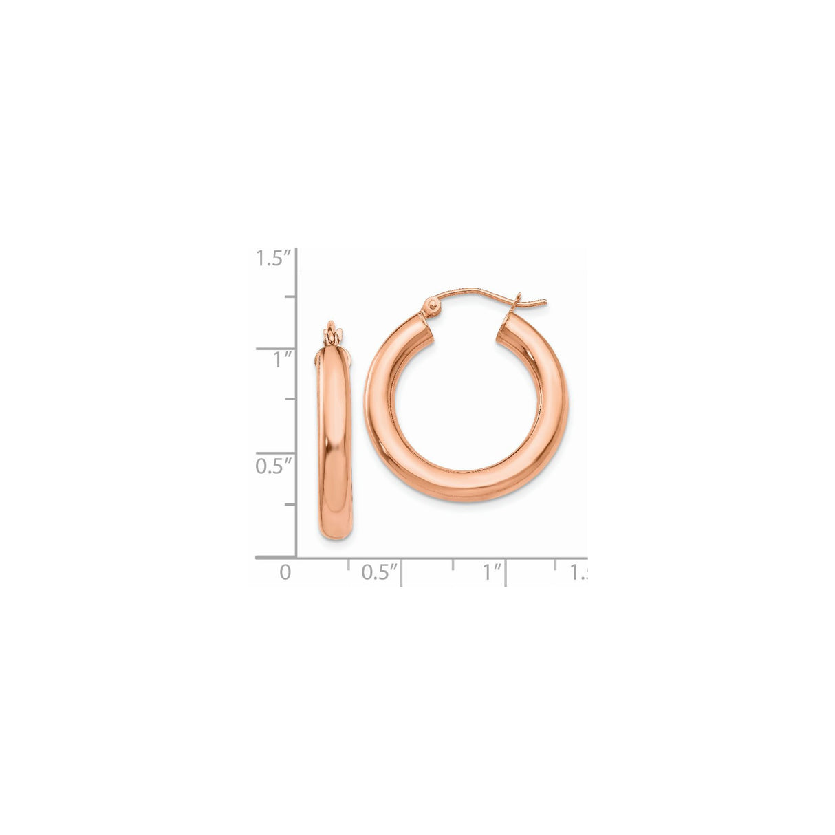 14k Rose Gold Hoop Earrings, Classic Round Polished Tube Design, Lightweight Minimalist Style
