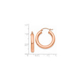 14k Rose Gold Hoop Earrings, Classic Round Polished Tube Design, Lightweight Minimalist Style