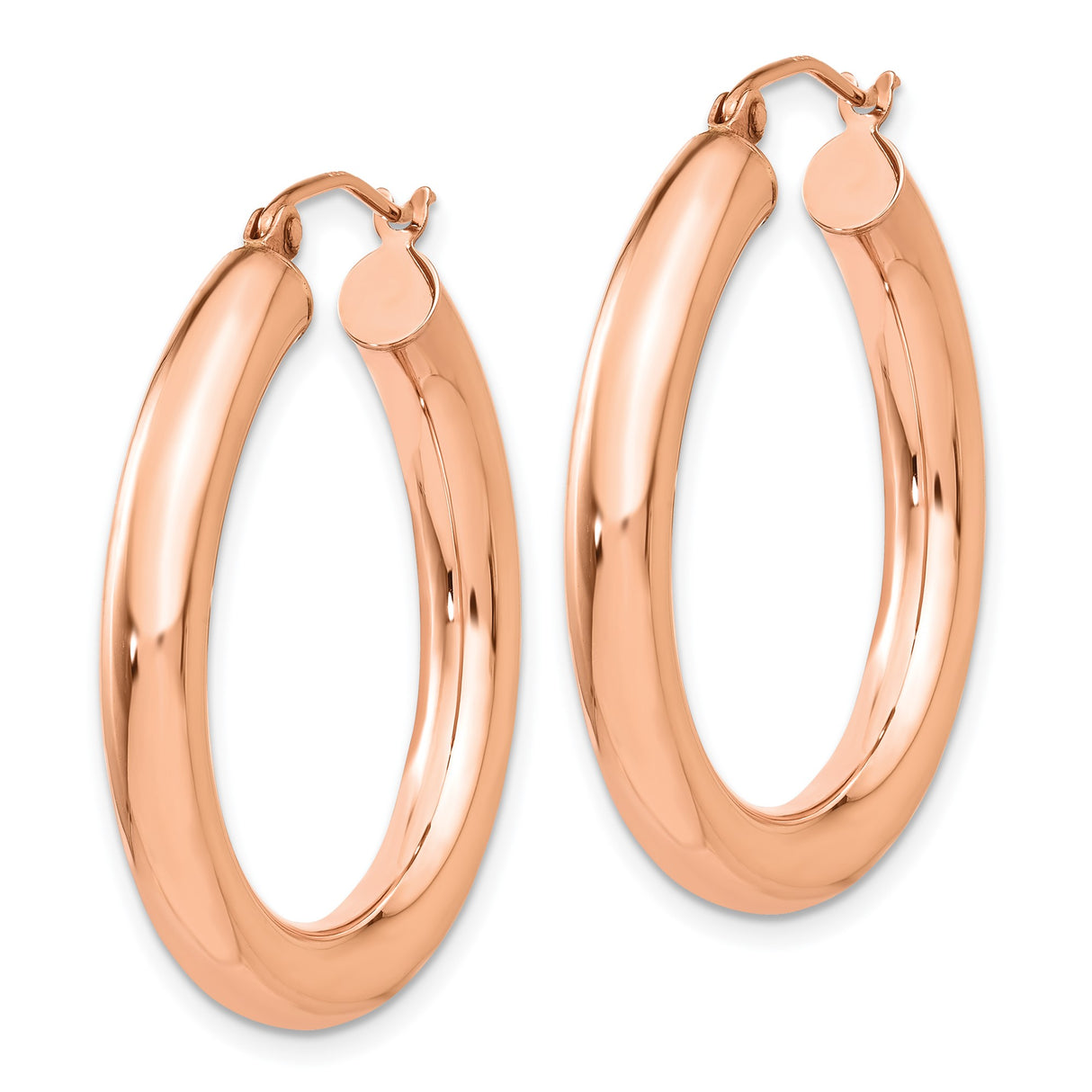 14k Rose Gold Hoop Earrings, Classic Round Polished Lightweight Tube Hoops for Women