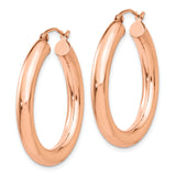 14k Rose Gold Hoop Earrings, Classic Round Polished Lightweight Tube Hoops for Women