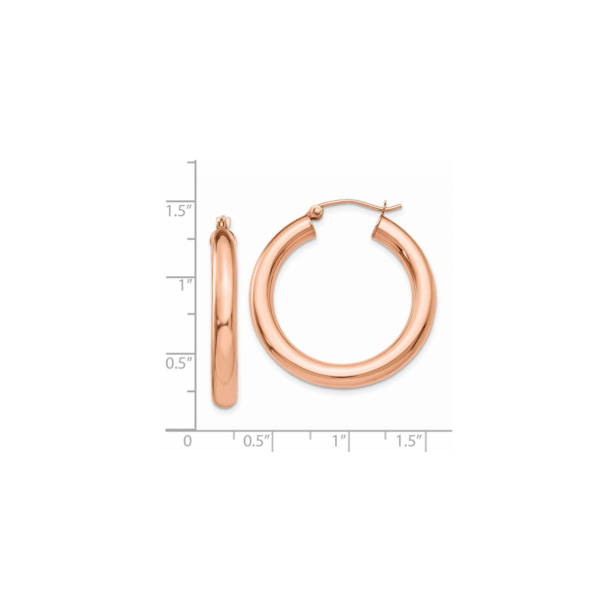 14k Rose Gold Hoop Earrings, Classic Round Polished Lightweight Tube Hoops for Women
