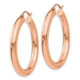 14k Rose Gold Hoop Earrings, Classic Round Tube Design with Hinged Back, Lightweight and Polished Finish