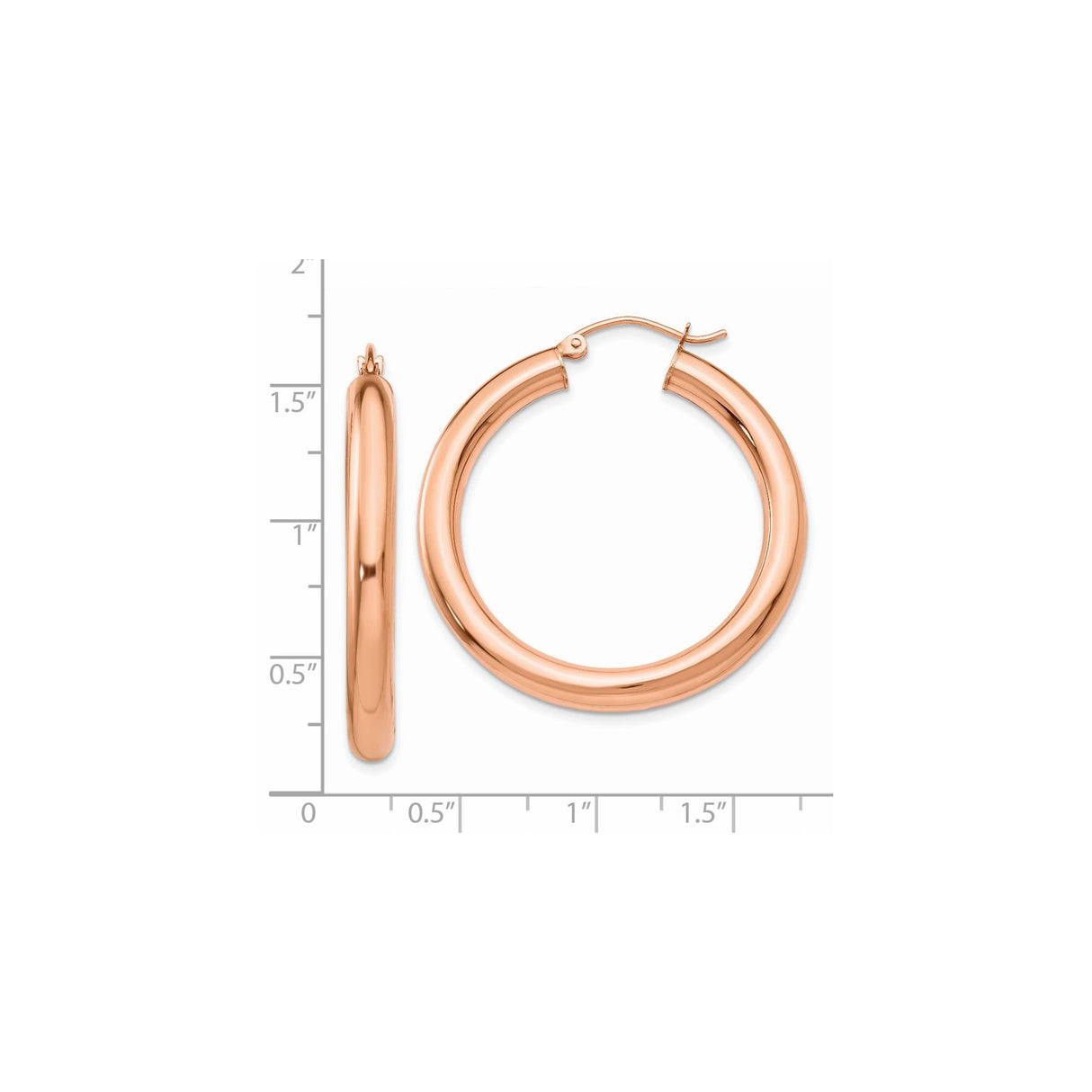 14k Rose Gold Hoop Earrings, Classic Round Tube Design with Hinged Back, Lightweight and Polished Finish
