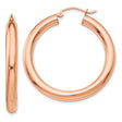 14k Rose Gold Hoop Earrings, Classic Round Tube Design with Hinged Back, Lightweight and Polished Finish