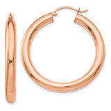 14k Rose Gold Hoop Earrings, Classic Round Tube Design with Hinged Back, Lightweight and Polished Finish