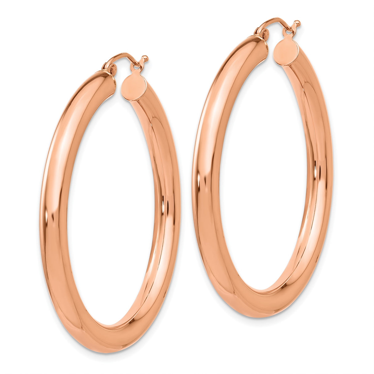 14k Rose Gold Hoop Earrings, Classic Round Tube Design with Polished Finish for Women