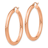 14k Rose Gold Hoop Earrings, Classic Round Tube Design with Polished Finish for Women