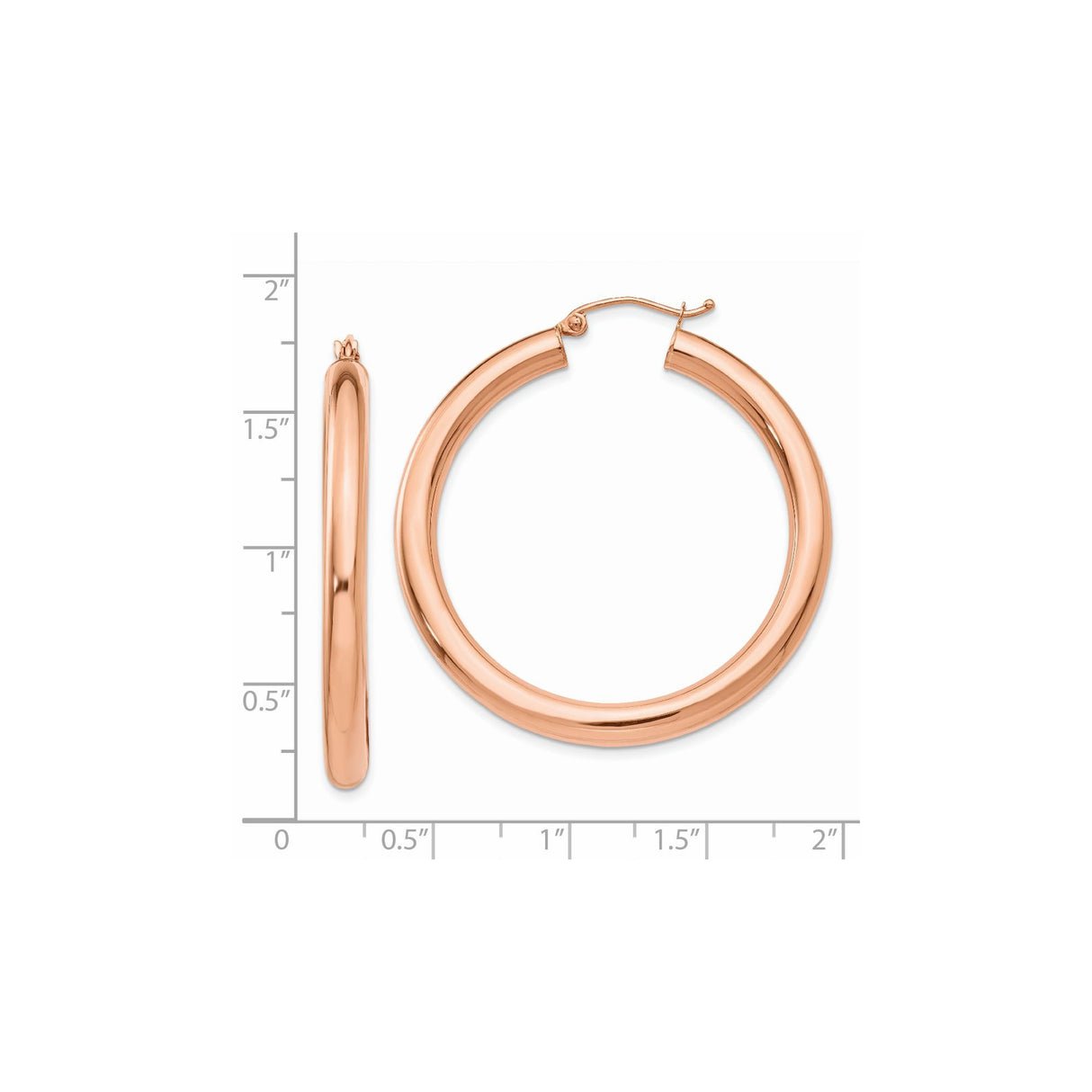 14k Rose Gold Hoop Earrings, Classic Round Tube Design with Polished Finish for Women