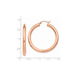 14k Rose Gold Hoop Earrings, Classic Round Tube Design with Polished Finish for Women