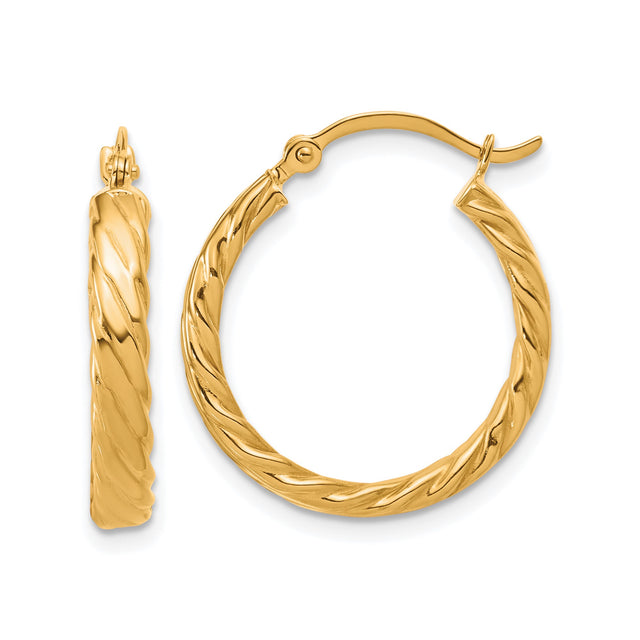 14k Yellow Gold Twisted Hoop Earrings, Classic Rope Style with Polished Finish