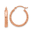 14k Rose Gold Hoop Earrings, Twisted Textured Rope Design, Lightweight Minimalist Style for Women