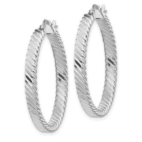 14k White Gold Twisted Hoop Earrings with Polished Rope Design and Latch Back Closure