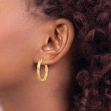 14k Yellow Gold Twisted Hoop Earrings, Polished and Textured Finish, Lightweight Classic Design
